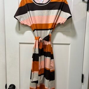 LuLaRoe Orange Brown Tan and Blush Midlength Marley Dress
